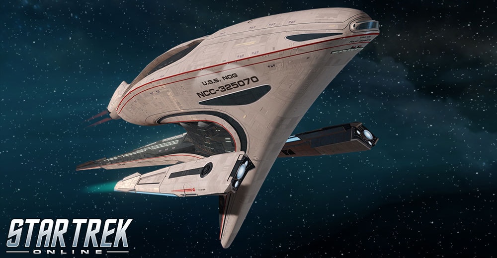 The U,S,S, Nog, an Eisenberg-class Federation star cruiser, as seen in Star Trek Online