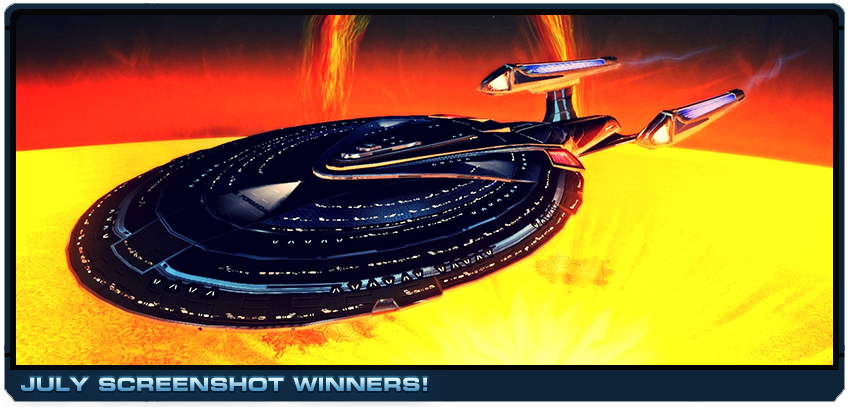 Star Trek Online STO Sovereign Starship Enterprise Flies Above The Sun July Screenshot Winners