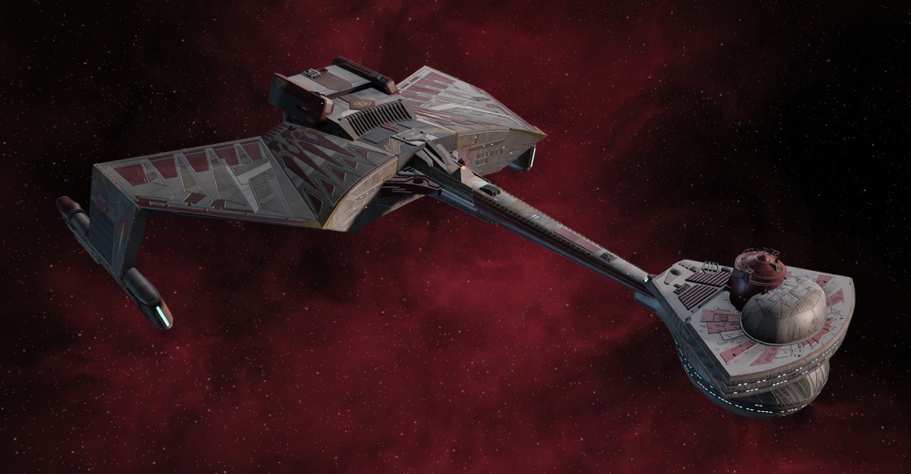 Star Trek Online's Legendary D7 Battlecruiser in the Gorkon's Qo'noS One livery