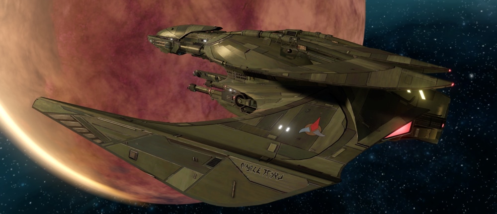 The refit M\'Chla Bird of Prey, available to players in Star Trek Online