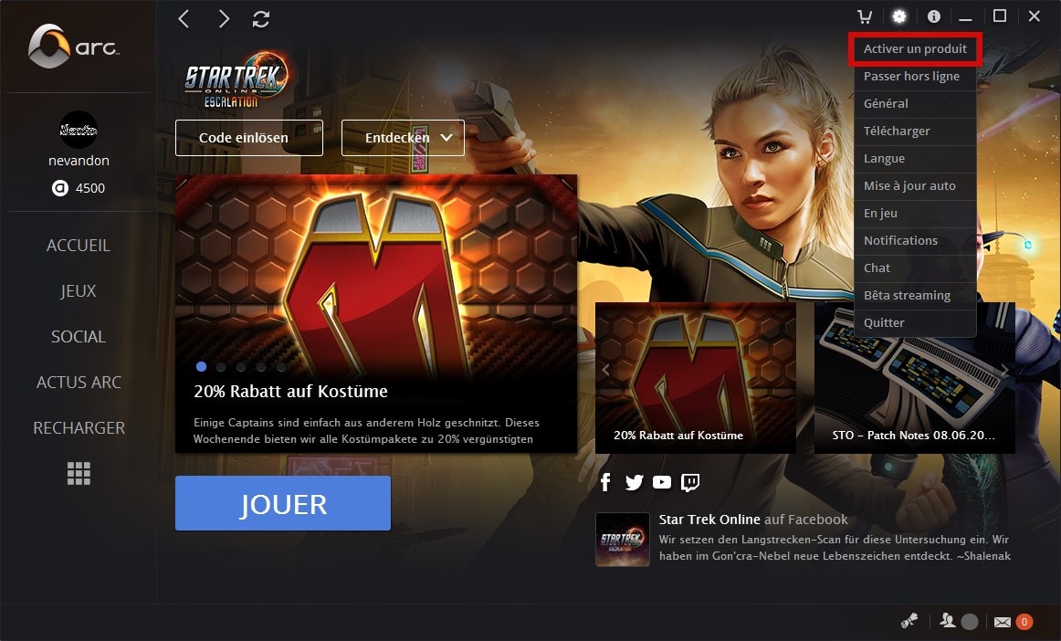 Activer des codes Star Trek Online