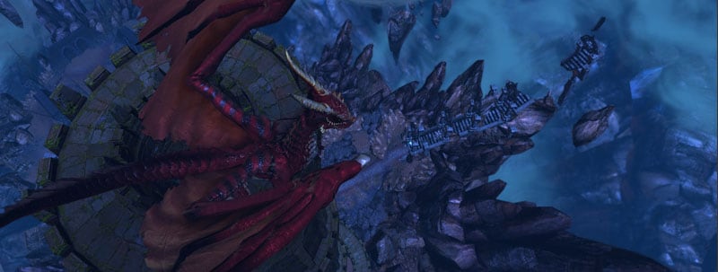 Red dragon atop a tower in the Chasm area in Neverwinter