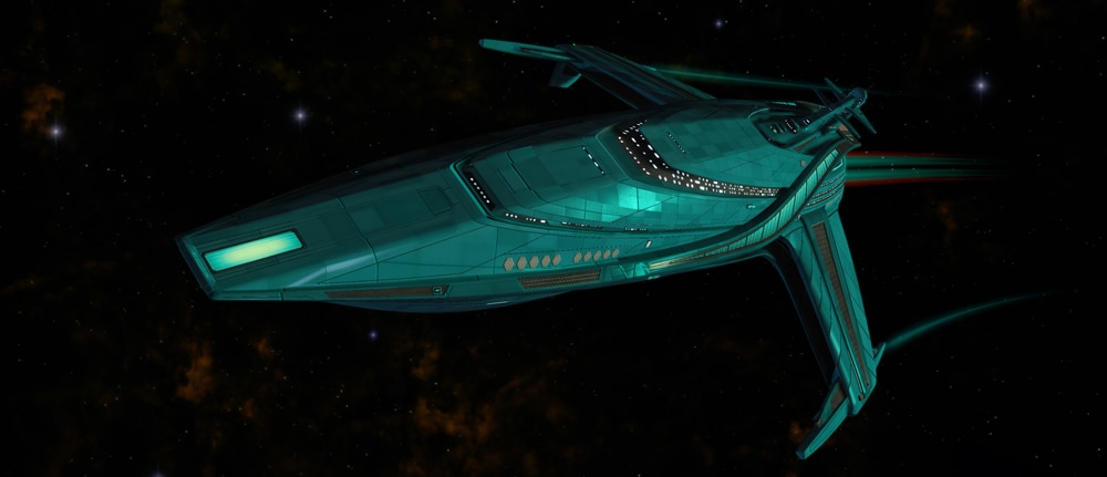 The Tier 6 Risian Luxury Cruiser, from Star Trek Online