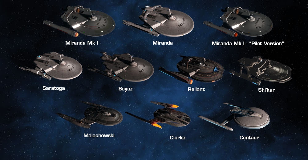 The ten different Federation Light Cruiser ships available in Star Trek Online