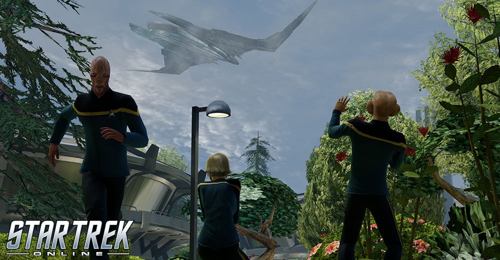 A Zhat Vash warbird appears over Starfleet Academy