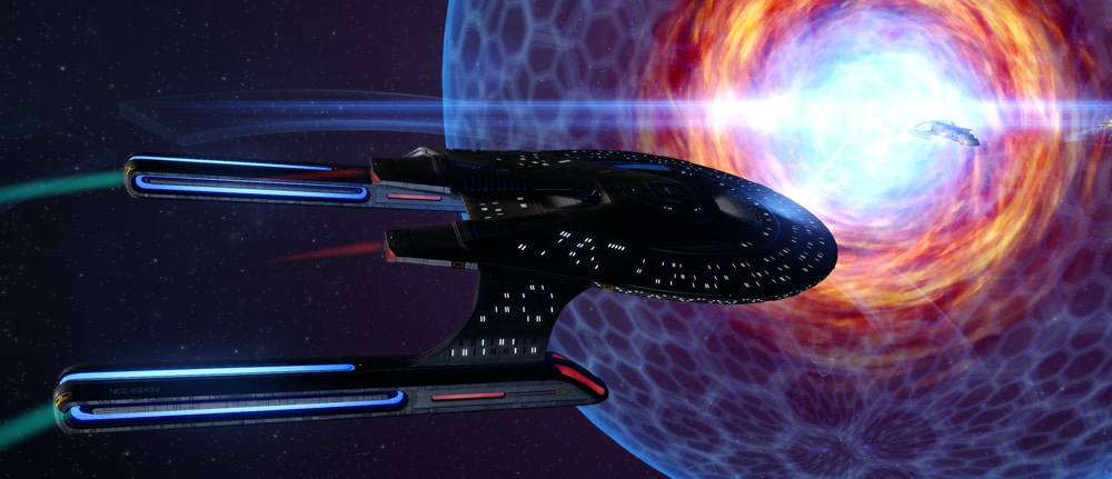 A Parliament-class cruiser fires its Controlled Gravimetric Demolition weapon in Star Trek Online