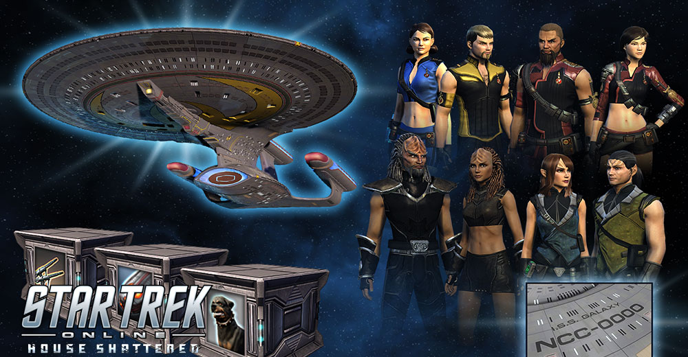 The Star Trek Online Legendary Mirror Bundle, featuring the T6 Mirror Dreadnought, Agony space and ground weapons, and Mirror Uniforms