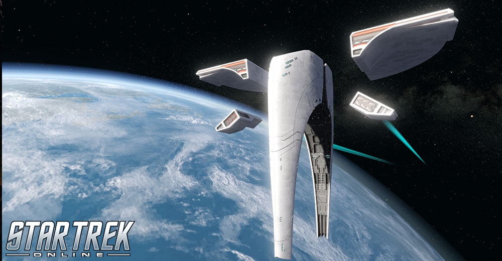 The United Earth Defense Force Vessel in orbit around Earth, appropriately  enough,. in Star Trek Online